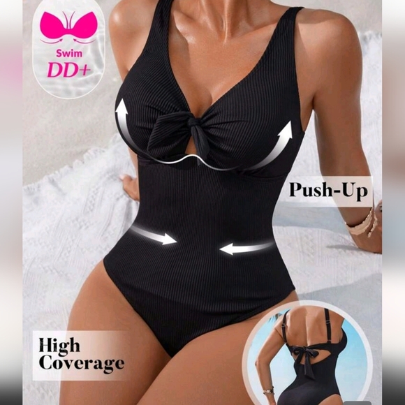 34DD SHEIN Black One-Piece Swimsuit with Front Knot - Picture 3 of 8